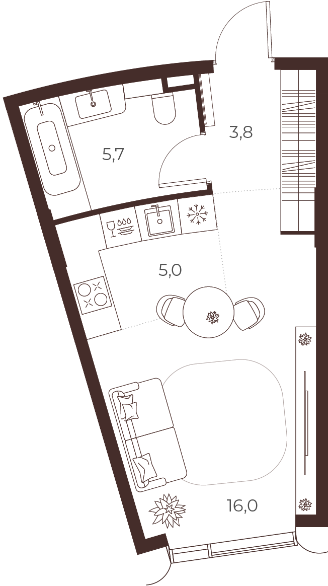 Планировка студии, 30.2 м², секция С1